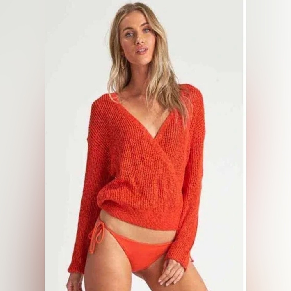 NWOT Billabong Wrap Loose Chunky Knit Sweater In Sun Orange Pullover Size Small